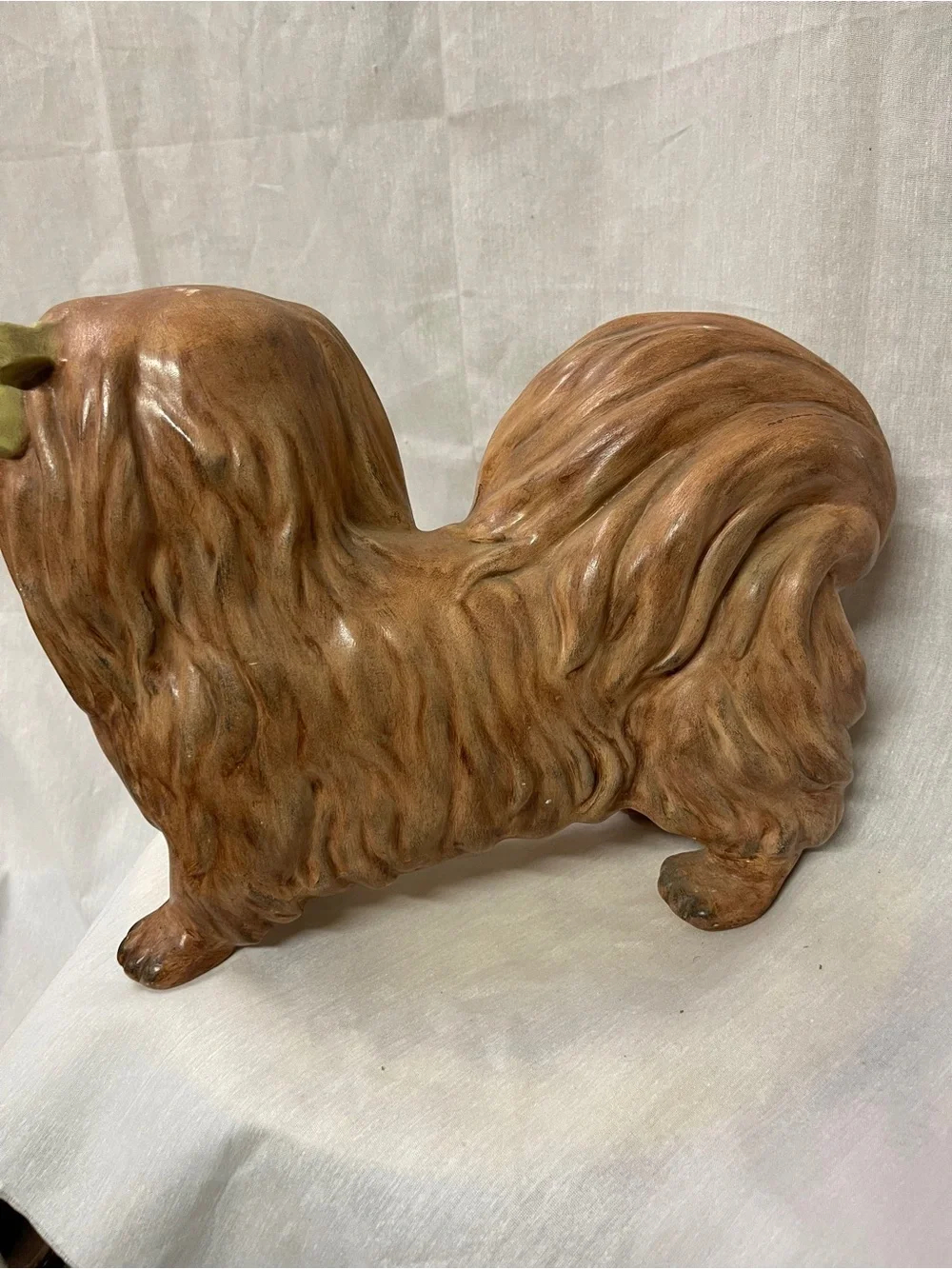 Vintage Pekingese Dog Figurine Porcelain Ceramic Handcrafted & Signed 12”Lx9”h